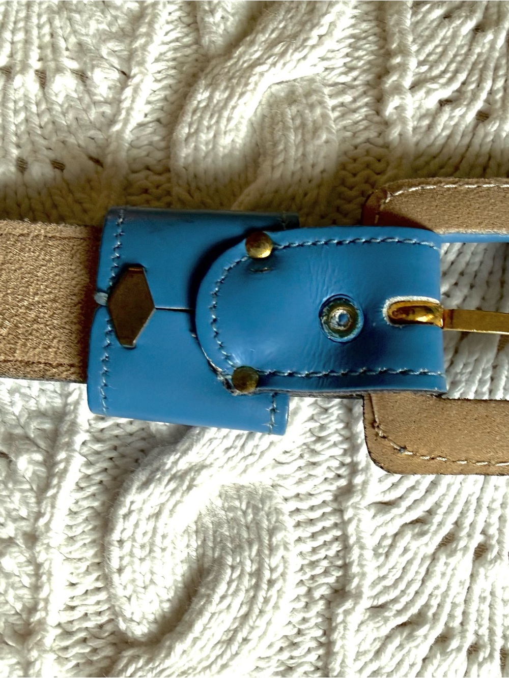 Anne Klein Sky Blue Leather Woman’s Belt with Embossed Logo - Picture 9 of 10